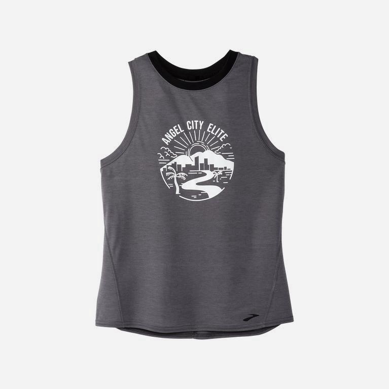 Brooks Houston22 Distance Graphic Womens Running Tank Top Ireland Shadow Grey/Angel City Elite (YKTU